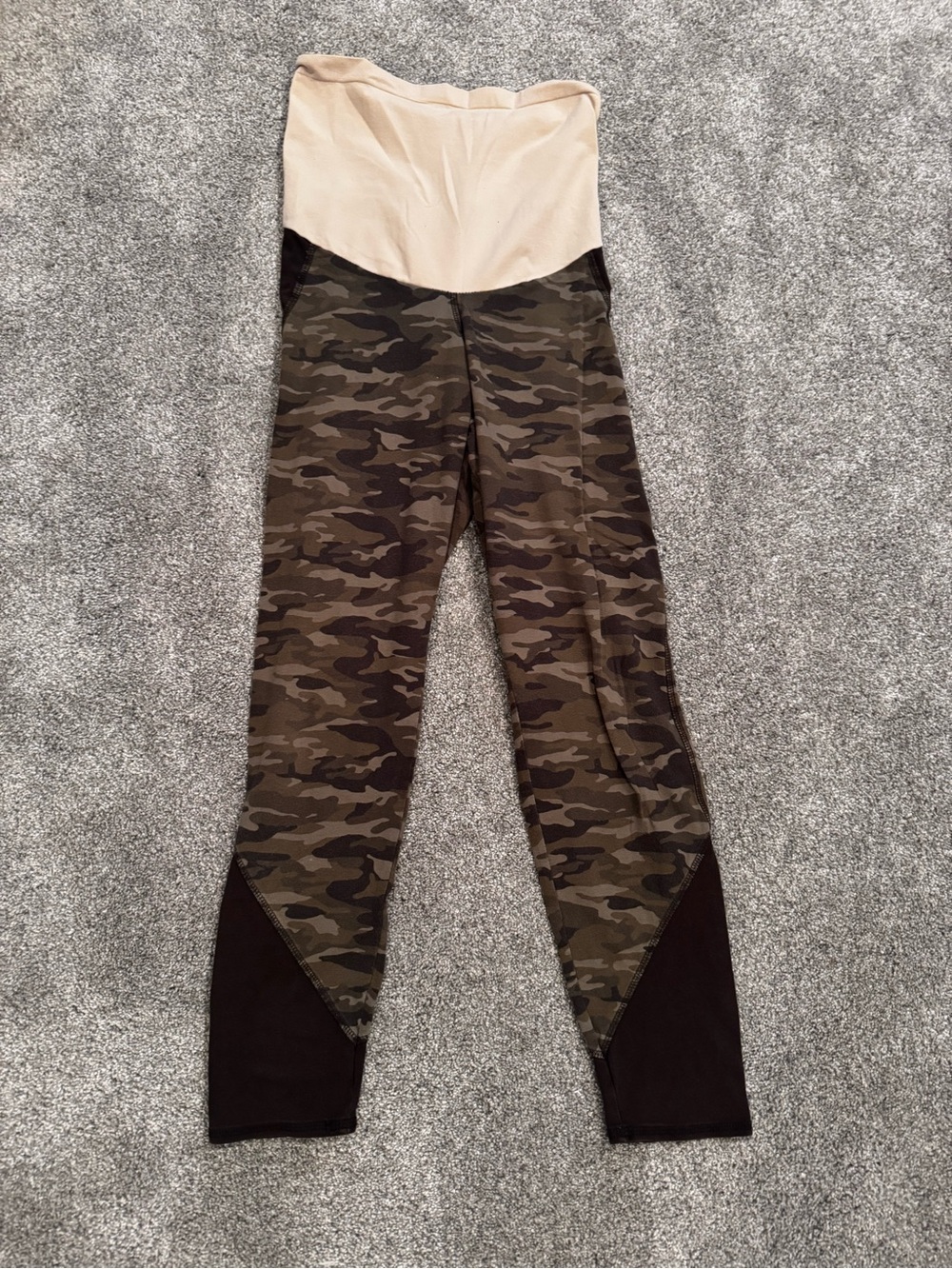 Maternity Camo Print Leggings with Tan Waist Panel